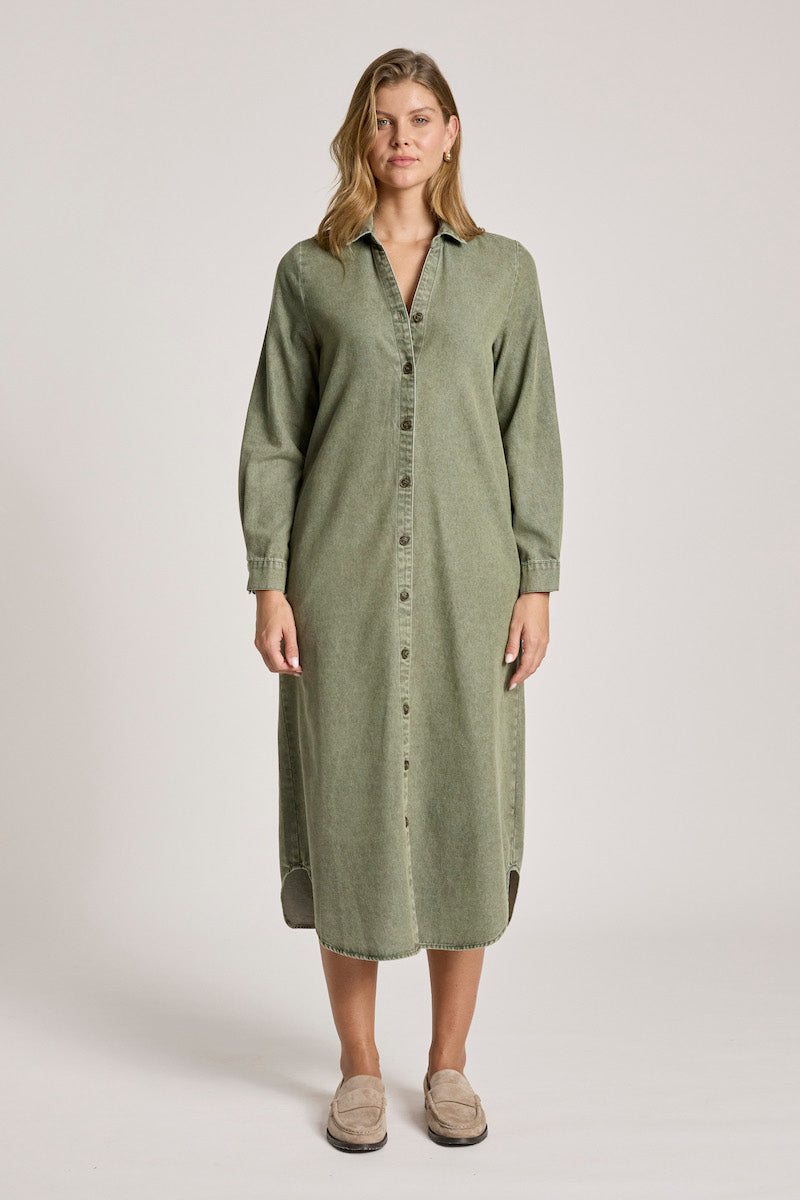 Bodhi Denim Shirt Dress, Olive