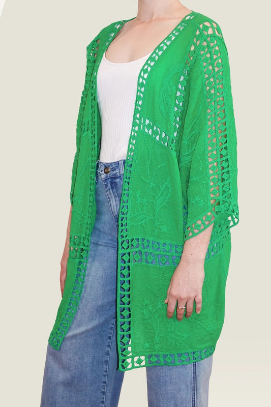 Oline Lace Kimono, Green
