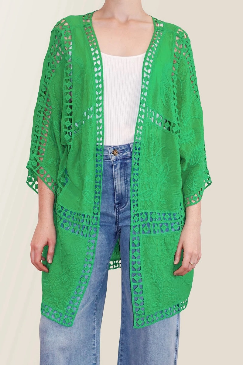 Oline Lace Kimono, Green