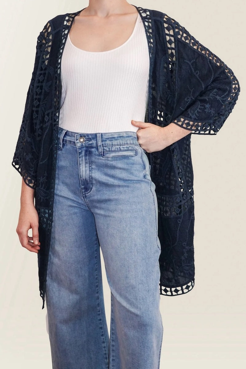 Oline Lace Kimono, Navy