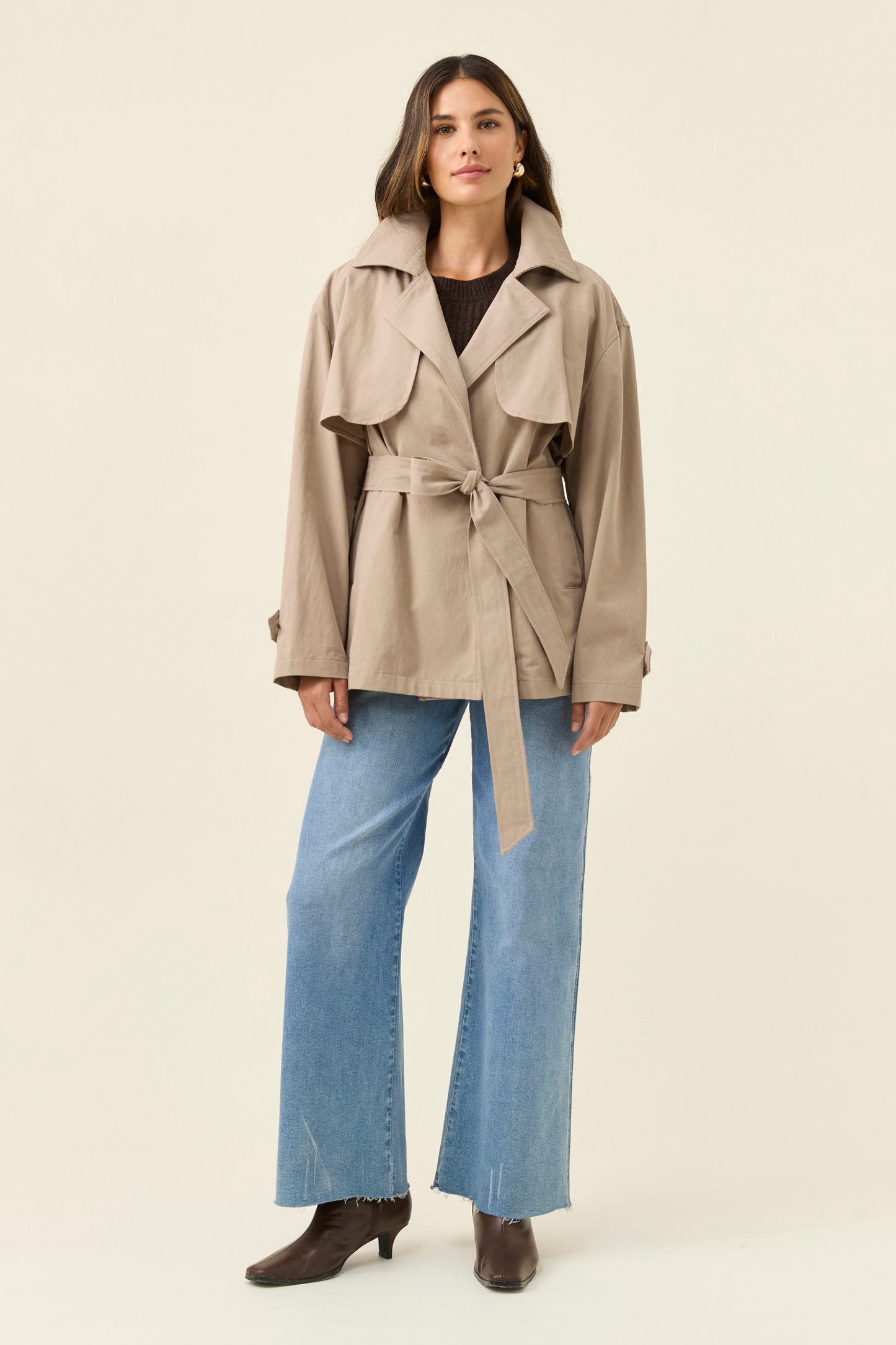 Farida Cropped Trench, Stone