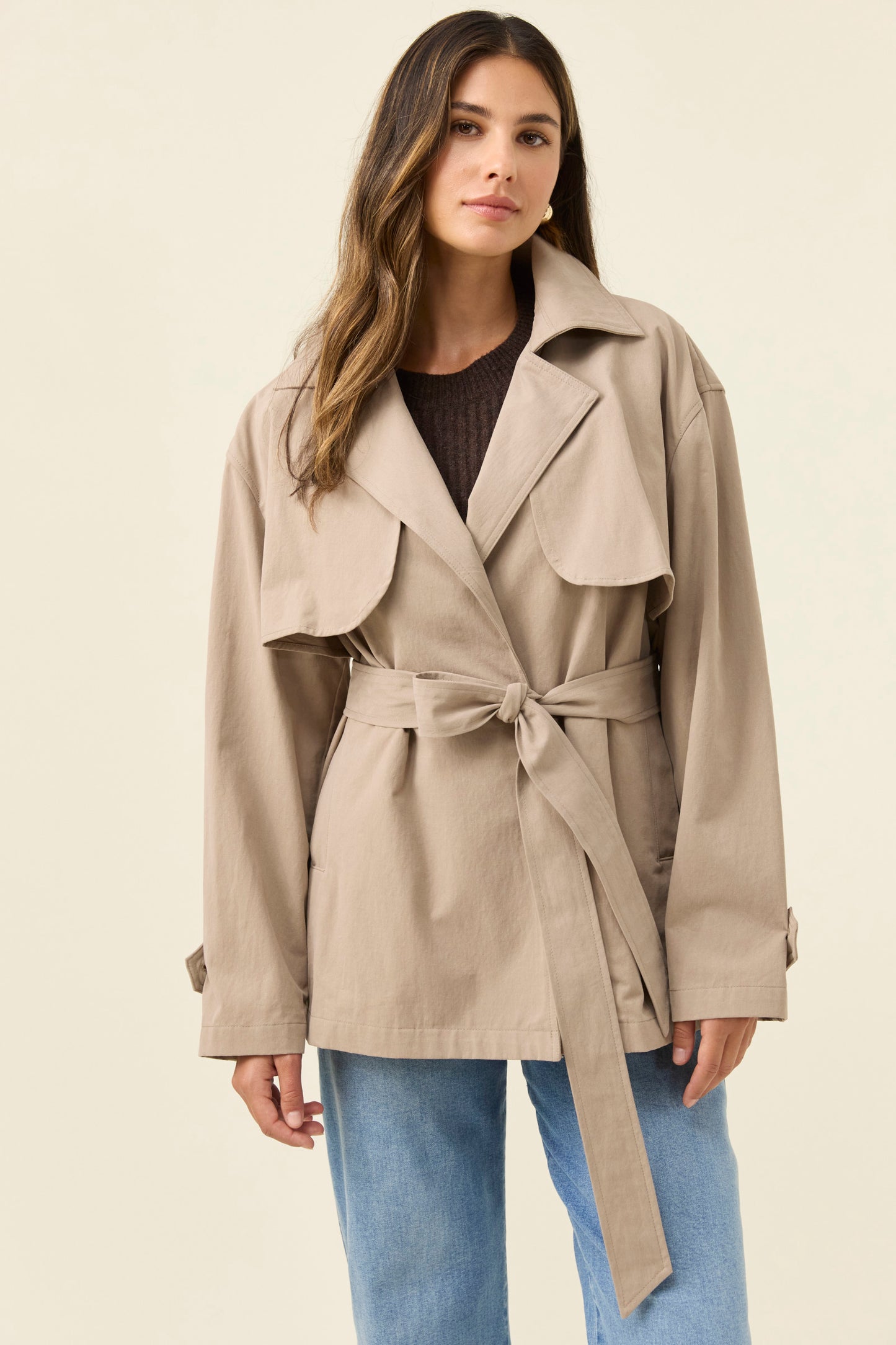 Farida Cropped Trench, Stone