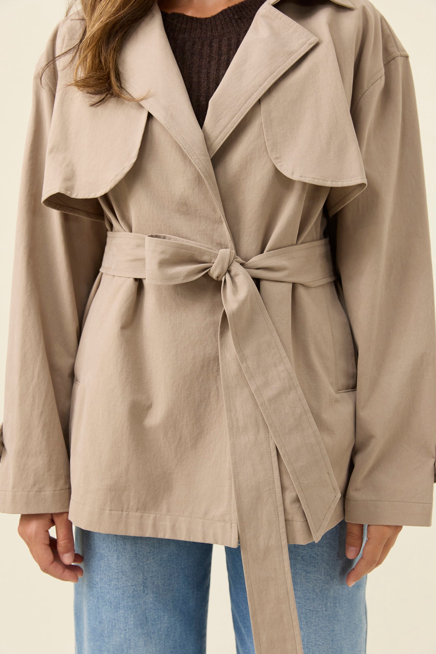 Farida Cropped Trench, Stone