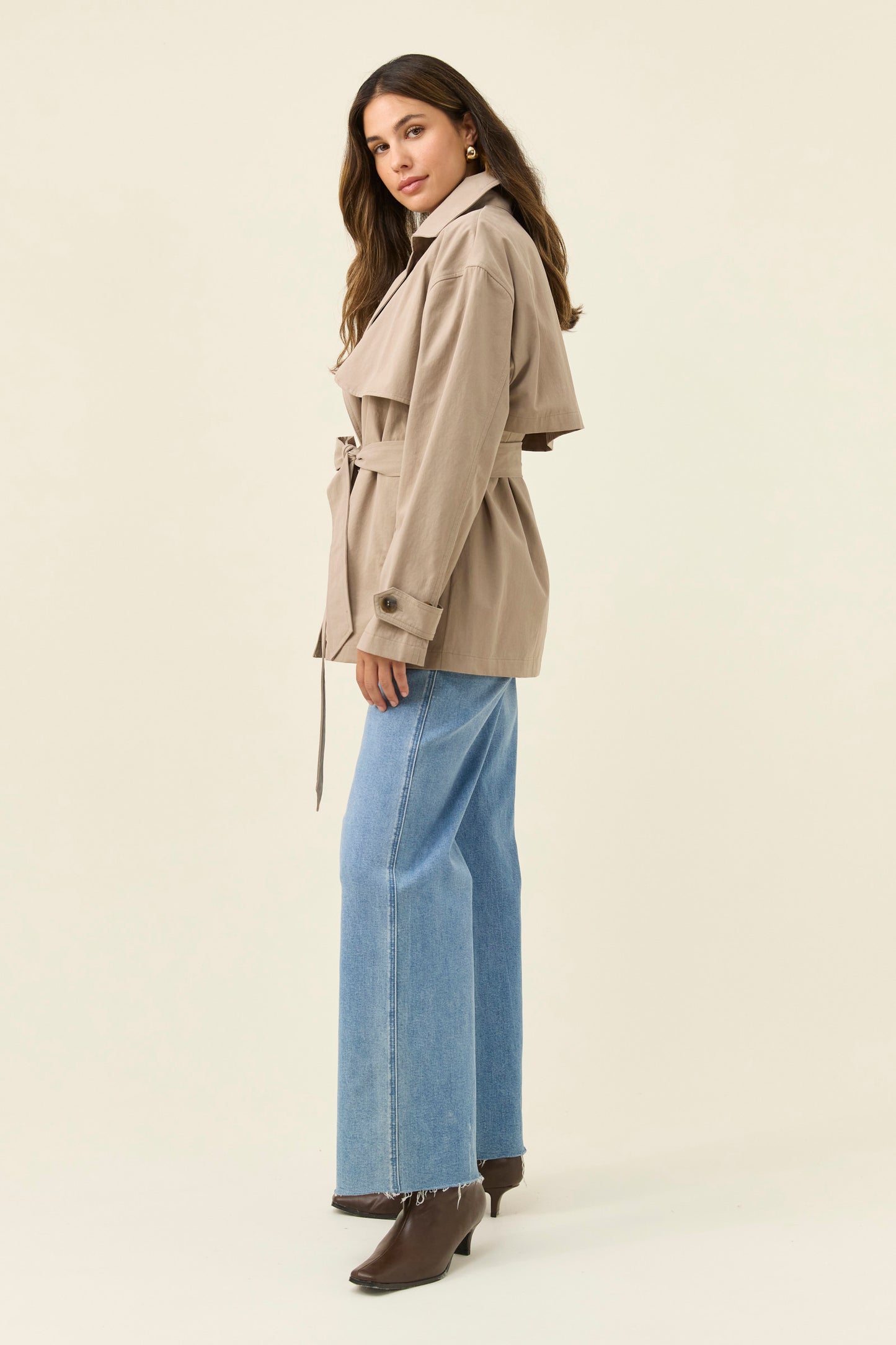 Farida Cropped Trench, Stone