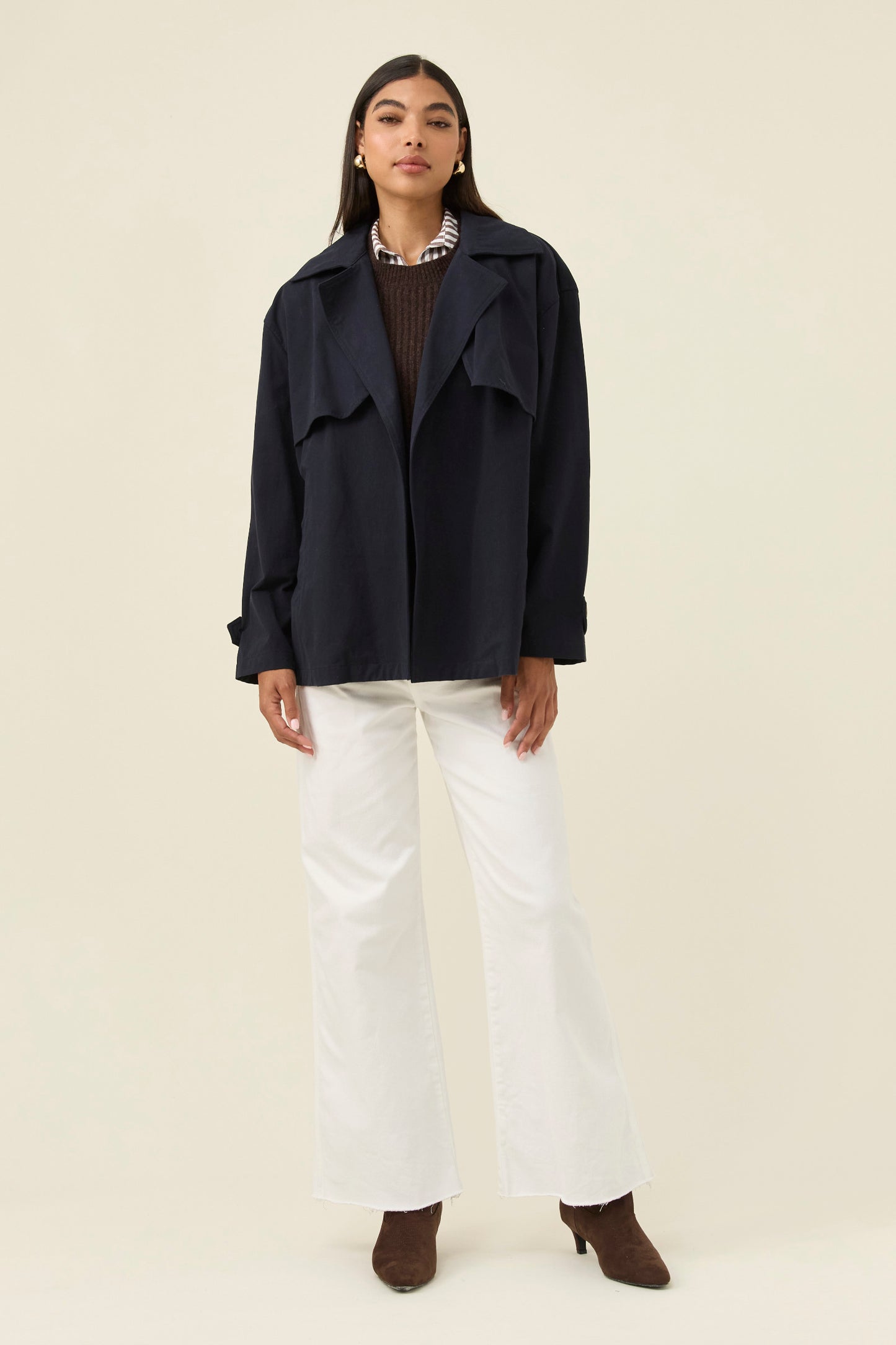 Farida Cropped Trench, Navy