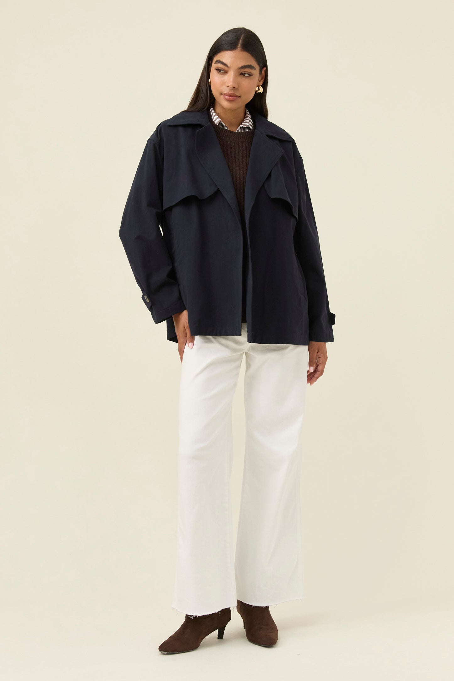 Farida Cropped Trench, Navy