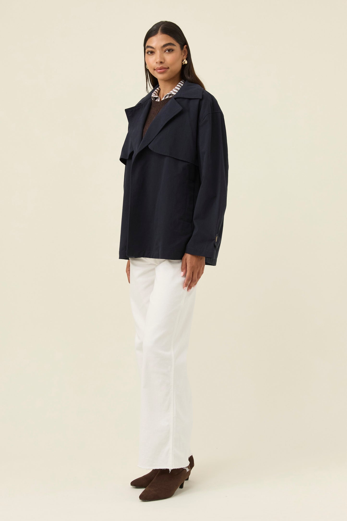 Farida Cropped Trench, Navy