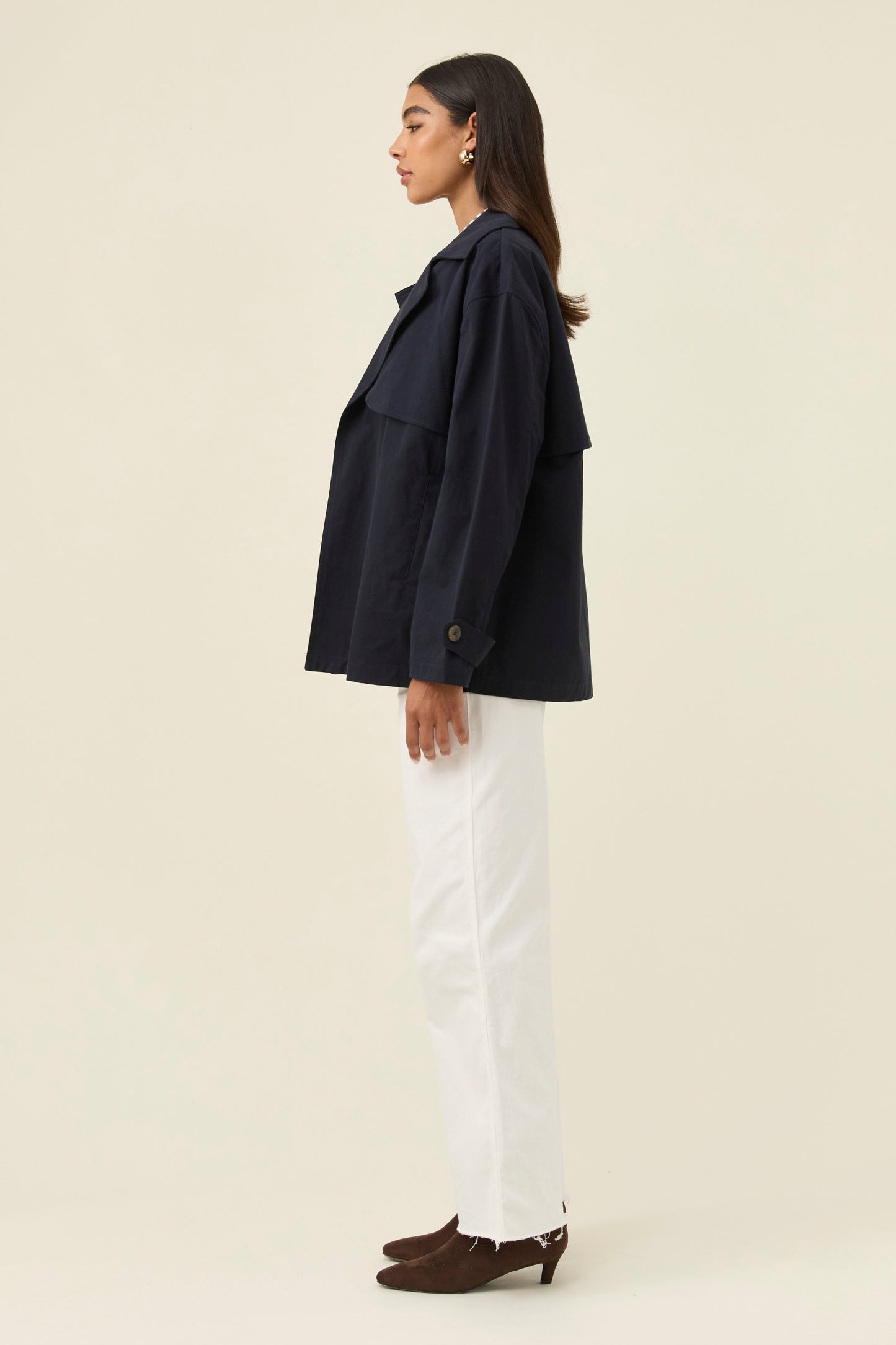Farida Cropped Trench, Navy