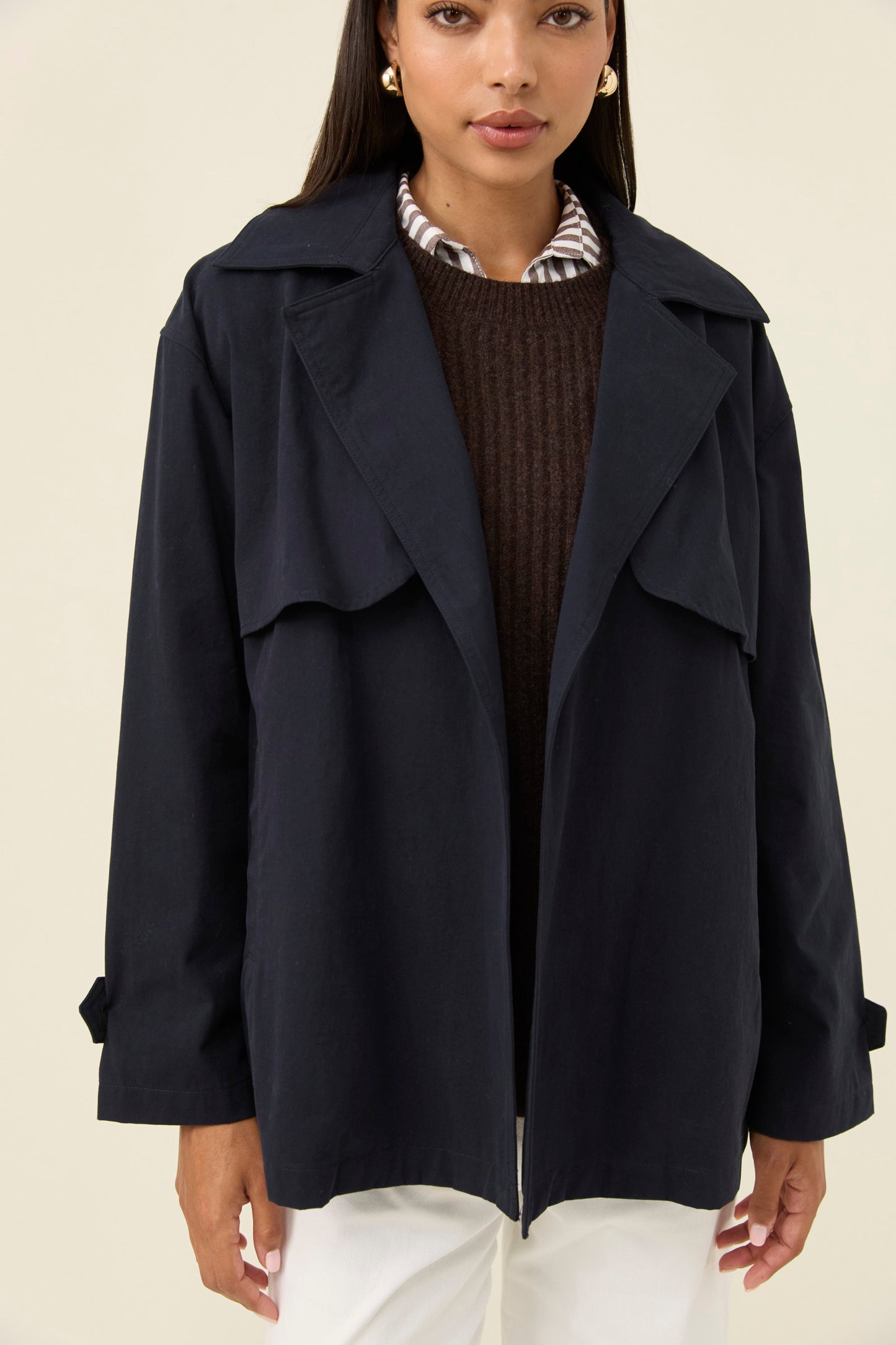 Farida Cropped Trench, Navy