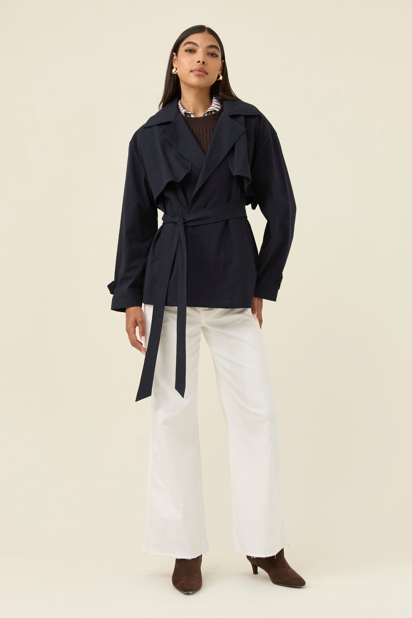 Farida Cropped Trench, Navy