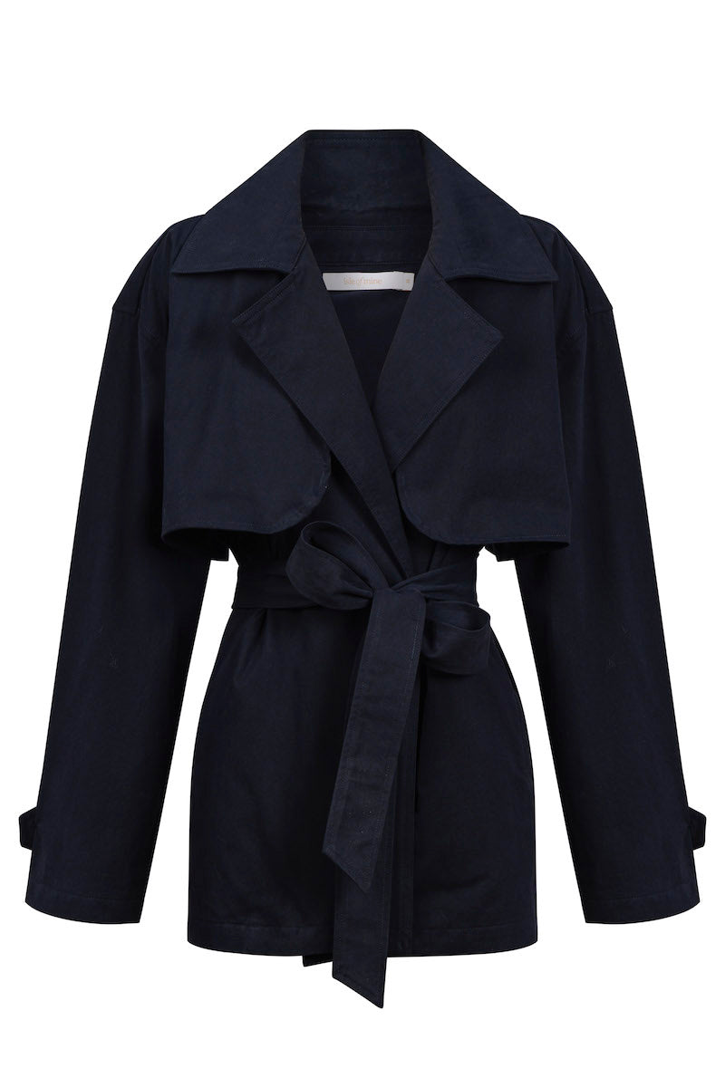 Farida Cropped Trench, Navy