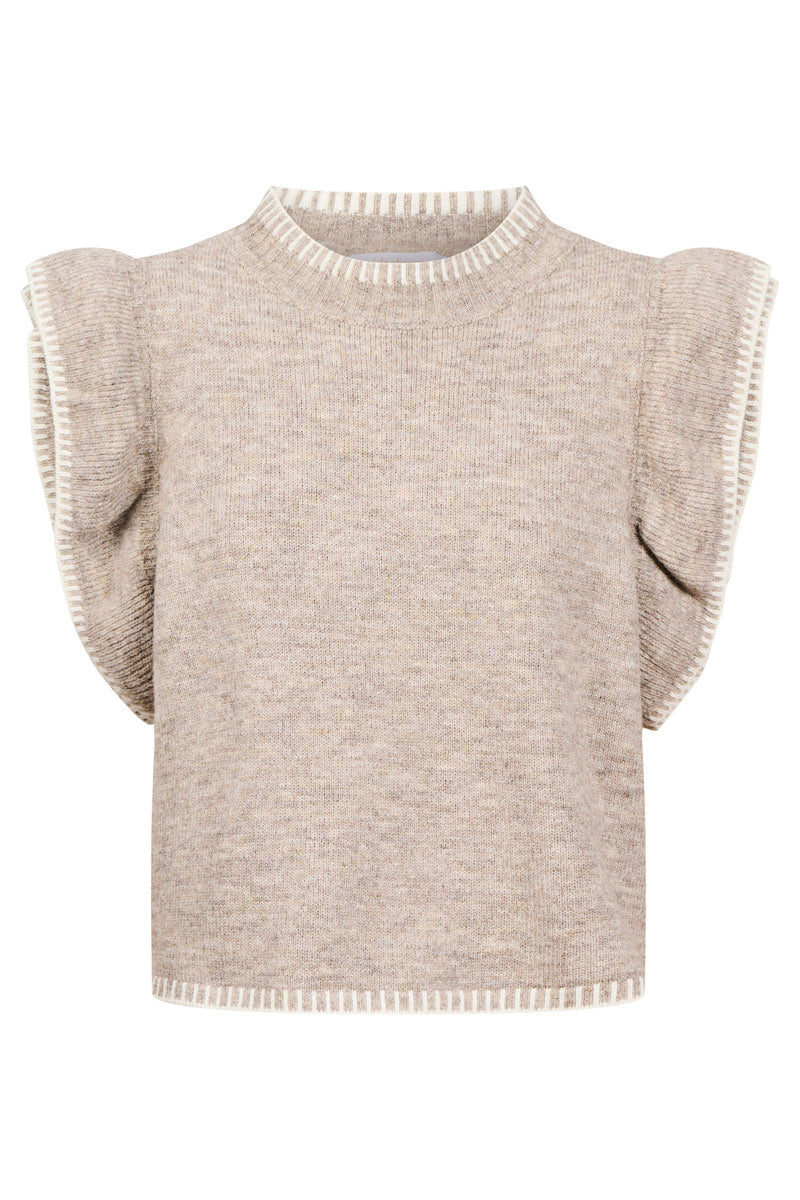 Athena Frill Knit Top, Stone