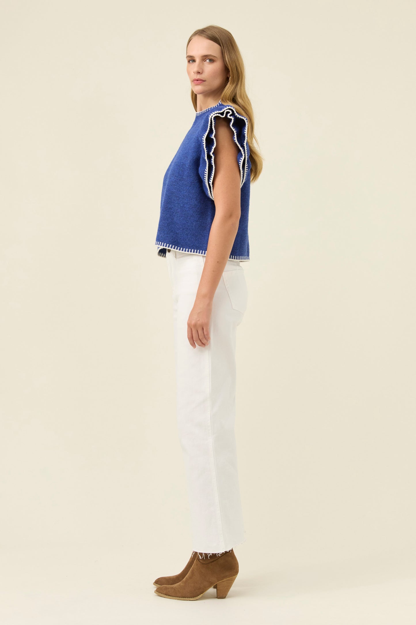 Athena Frill Knit Top, Cobalt