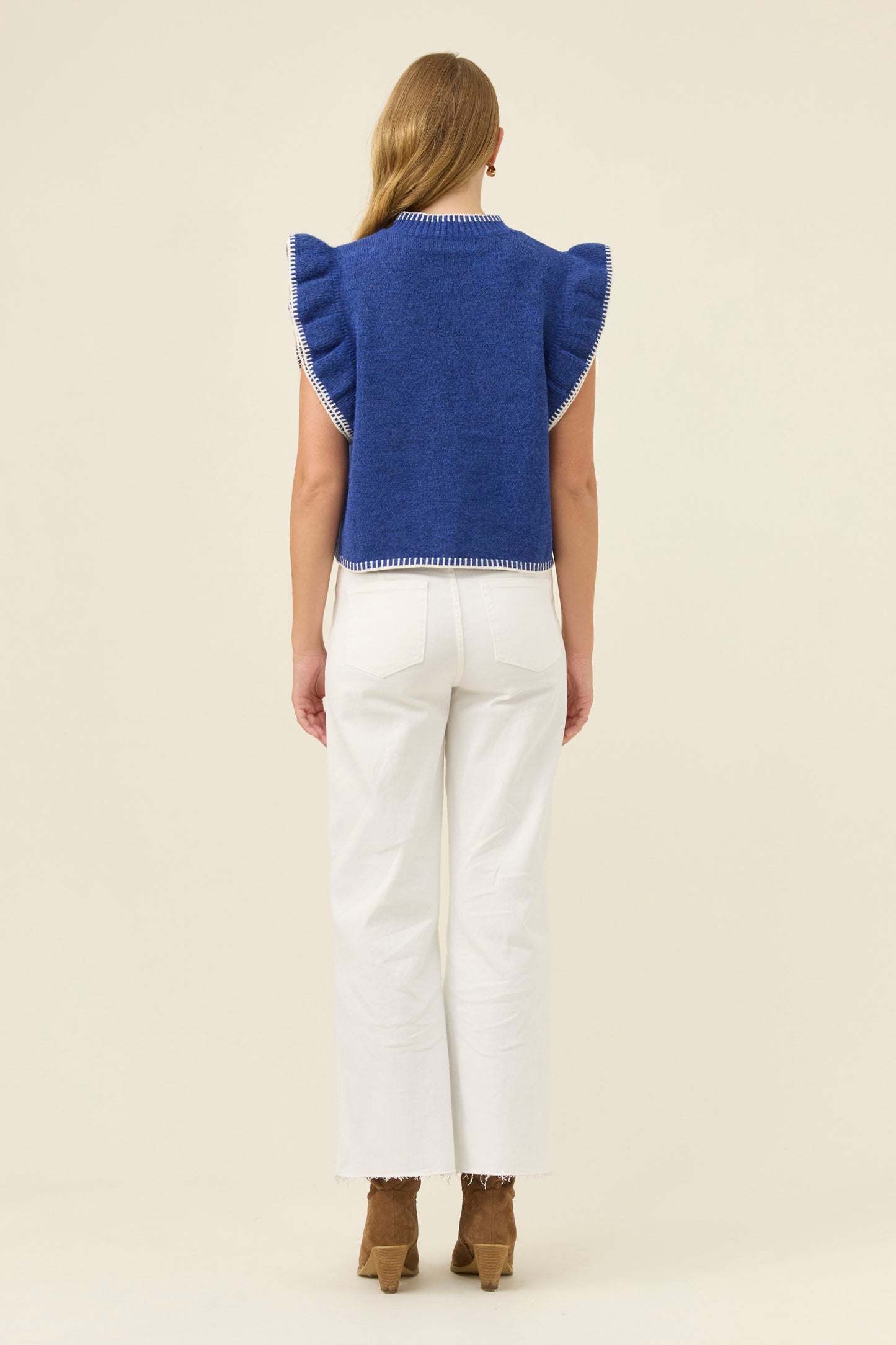 Athena Frill Knit Top, Cobalt