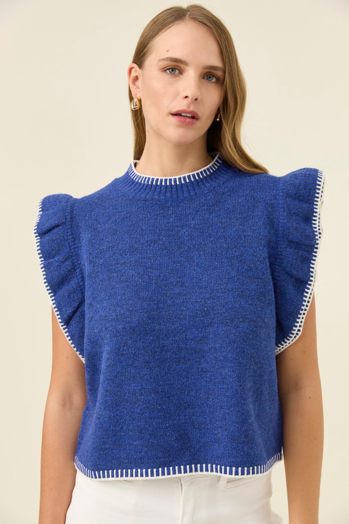 Athena Frill Knit Top, Cobalt