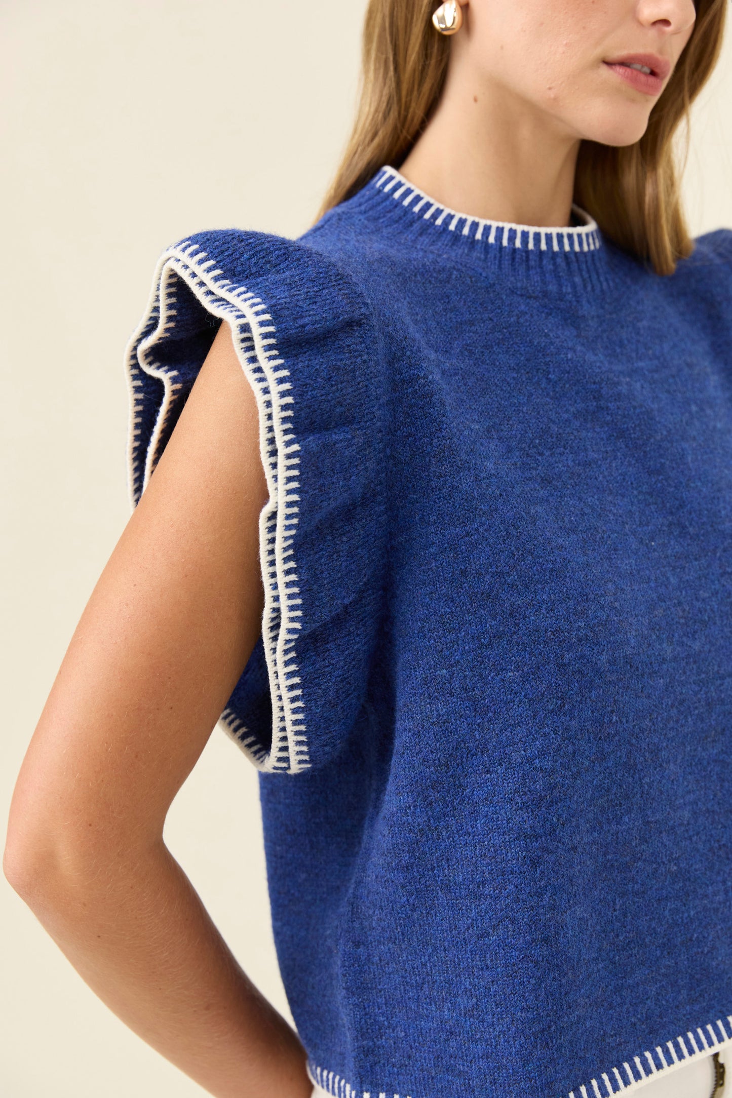 Athena Frill Knit Top, Cobalt
