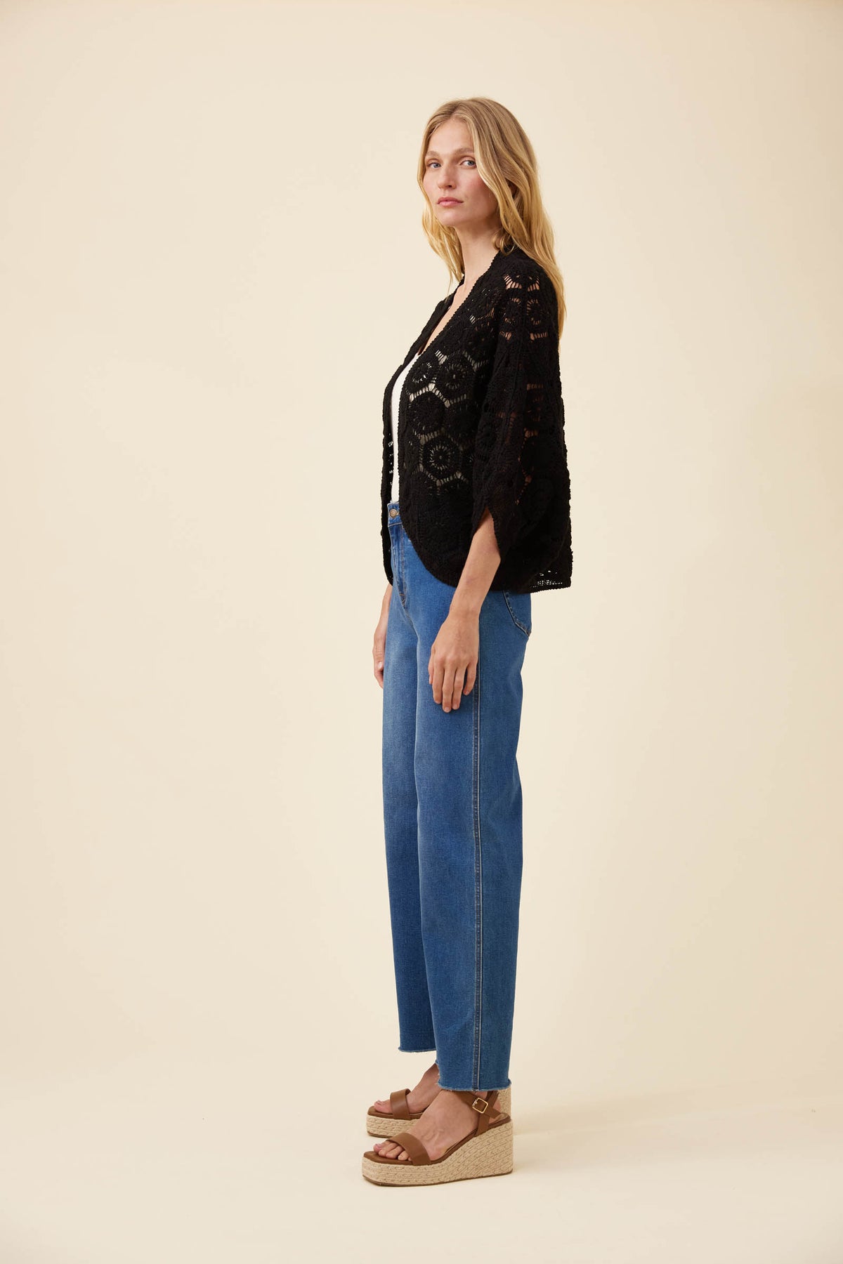 Maggie Crochet Cape, Black