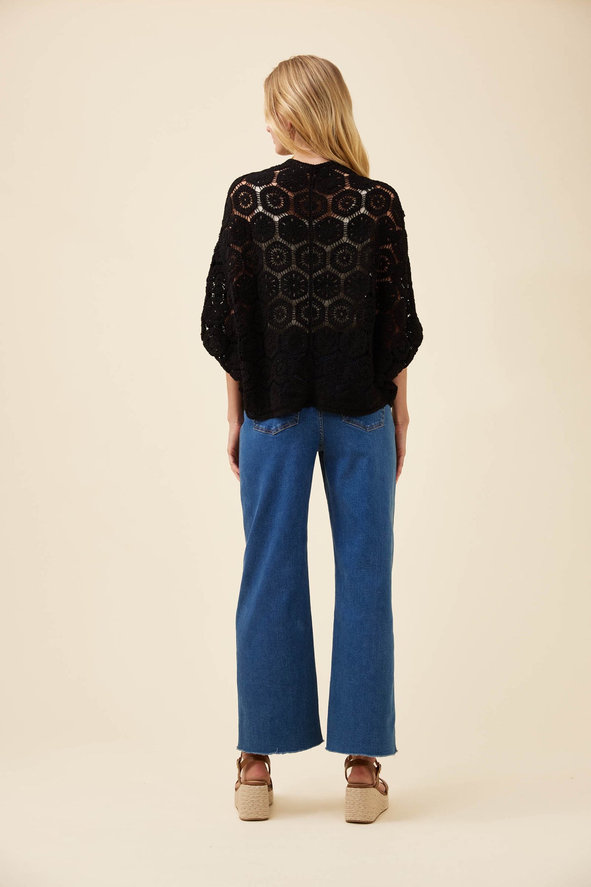 Maggie Crochet Cape, Black
