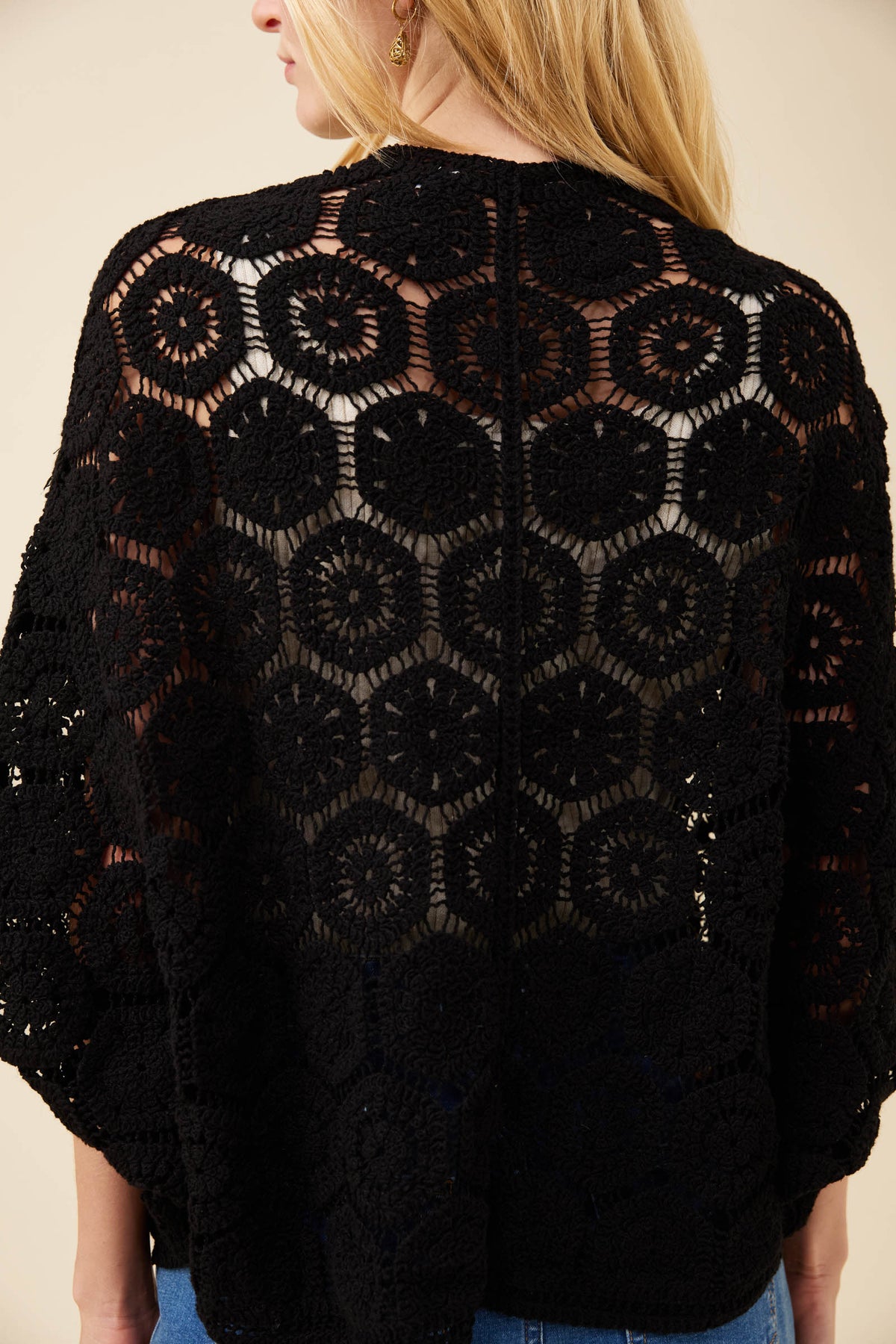Maggie Crochet Cape, Black
