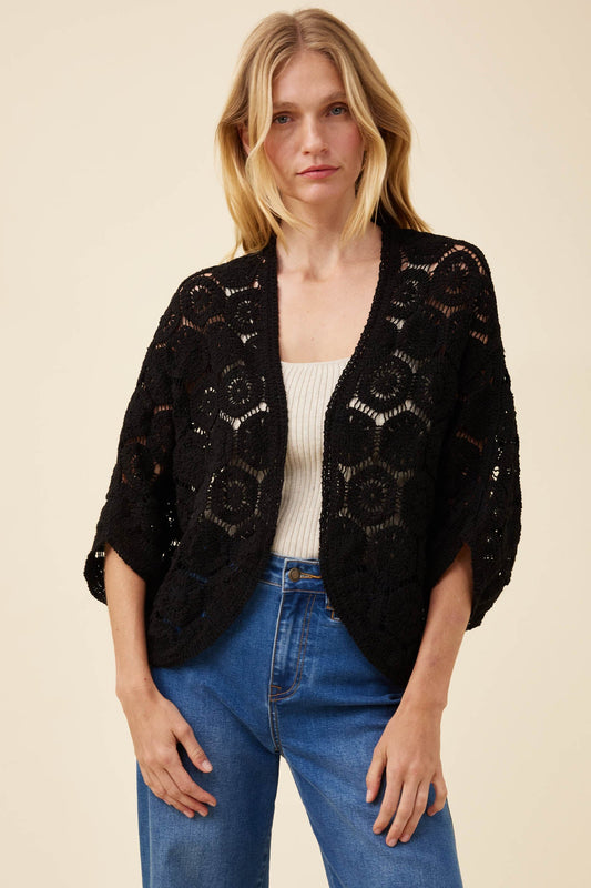 Maggie Crochet Cape, Black