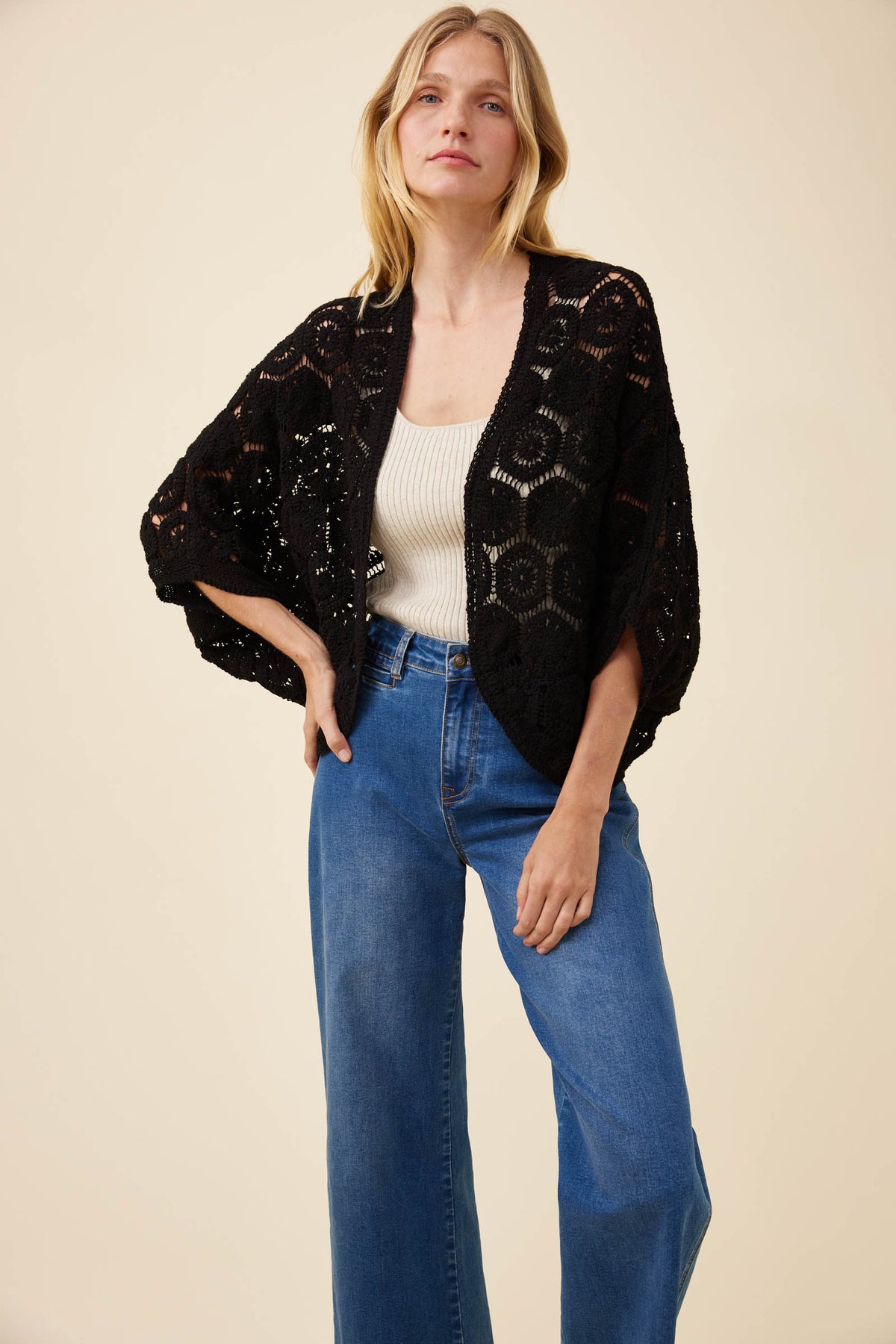 Maggie Crochet Cape, Black