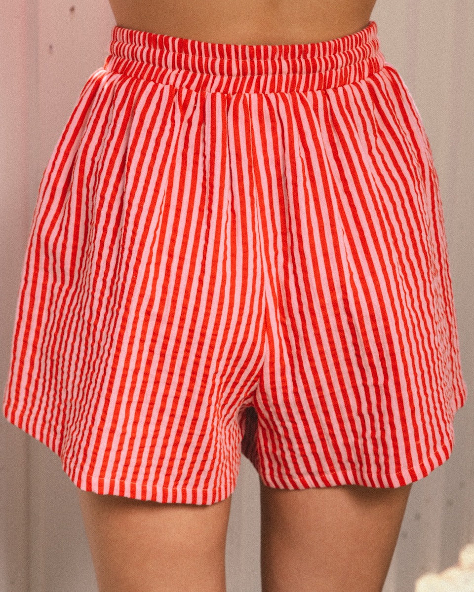 Leon Stripe Shorts, Raspberry