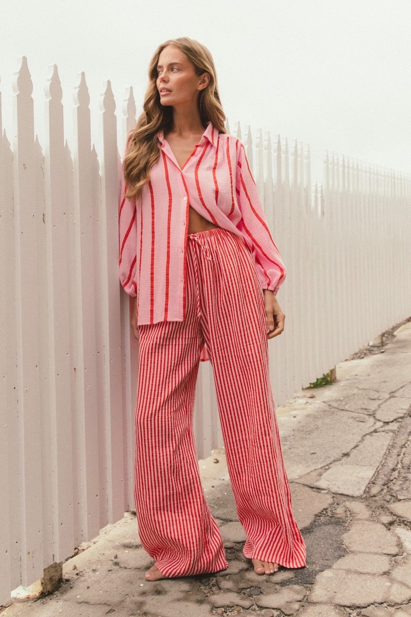 Otis Stripe Shirt, Strawberry