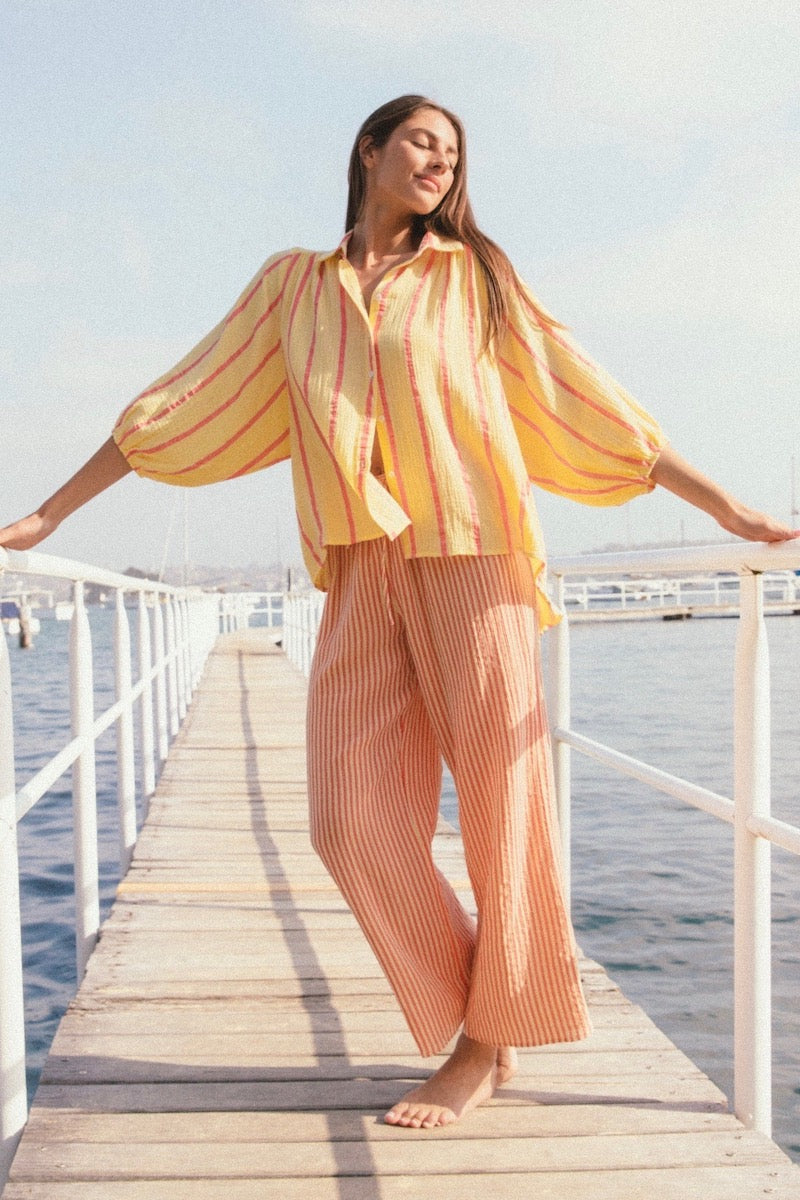 Leon Stripe Pants, Tangerine