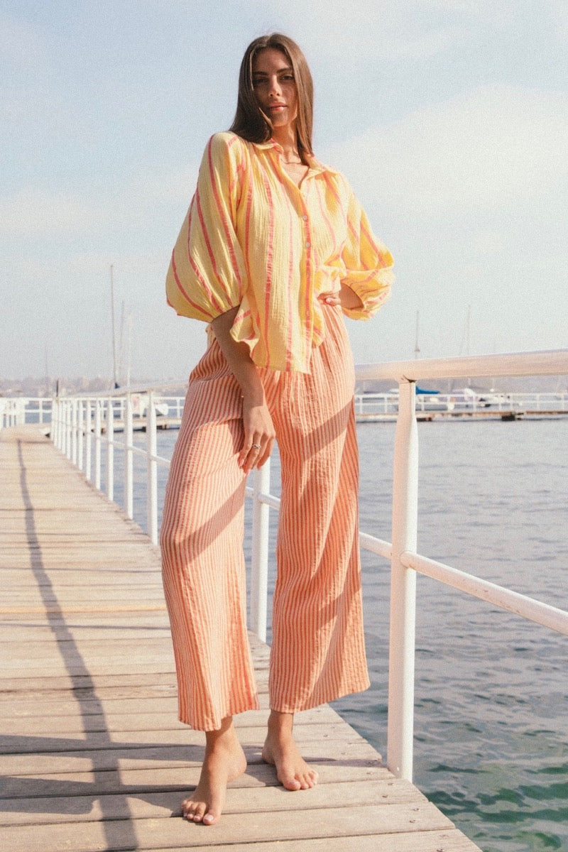 Leon Stripe Pants, Tangerine