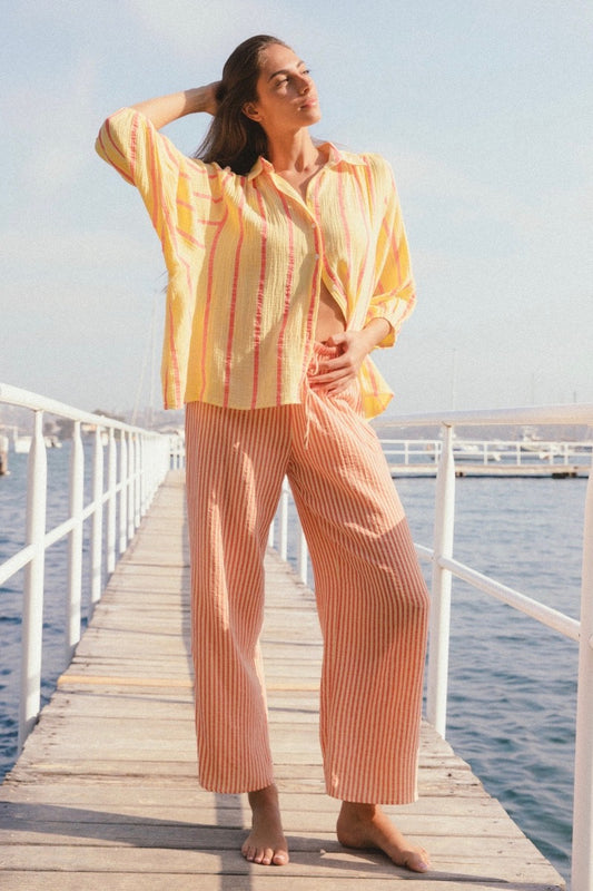 Leon Stripe Pants, Tangerine