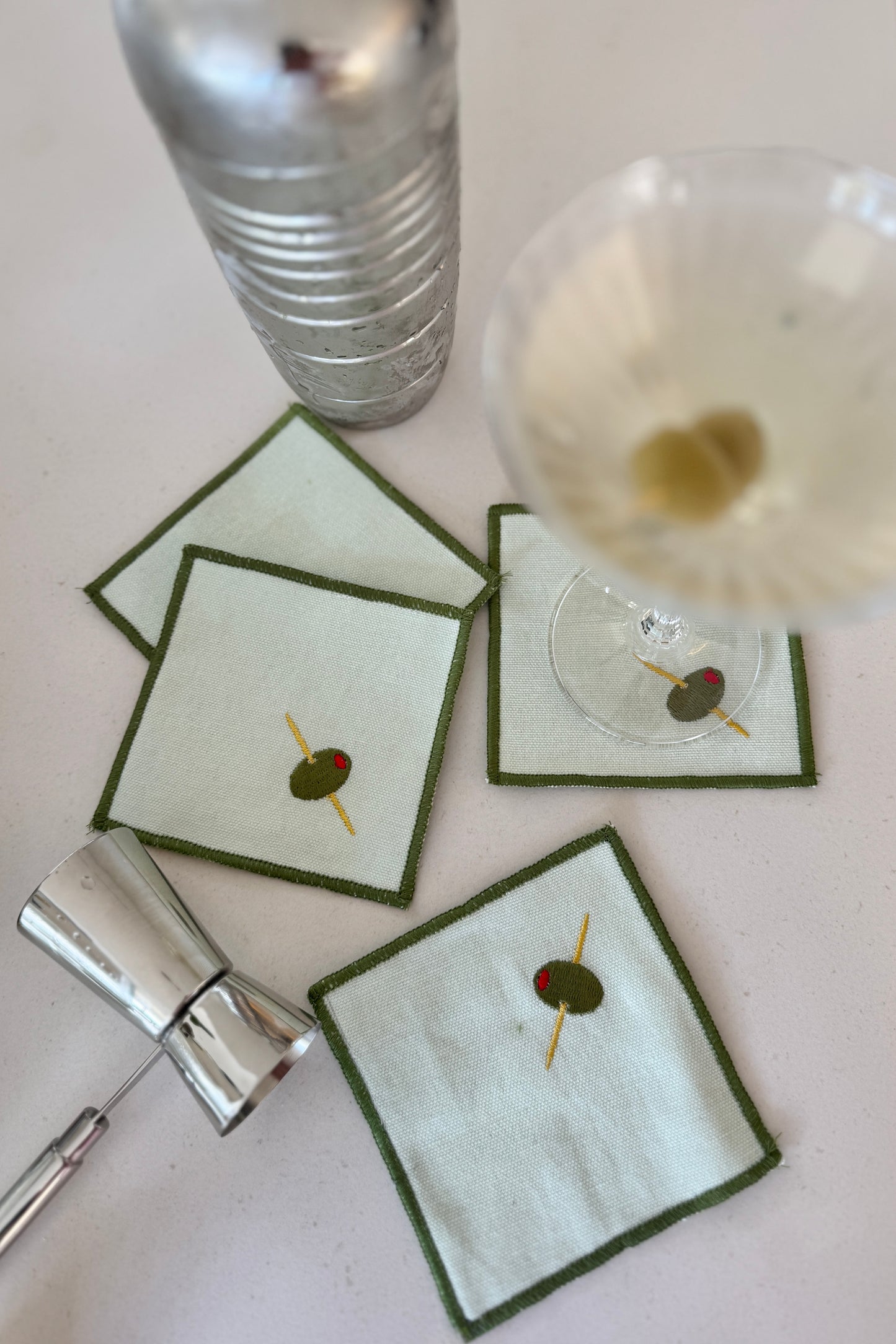Olive Embroidered Coasters