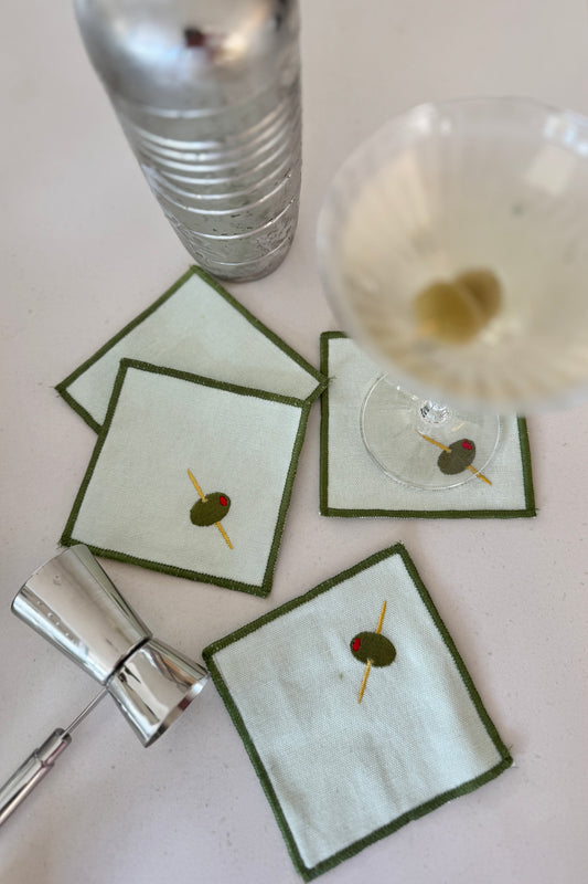 Olive Embroidered Coasters