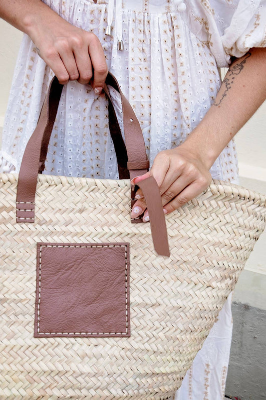 Adjustable Handle Basket With Leather Patch