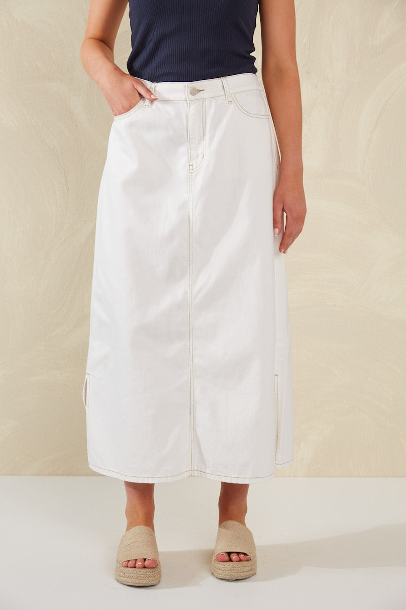 Dalton Denim Skirt, White