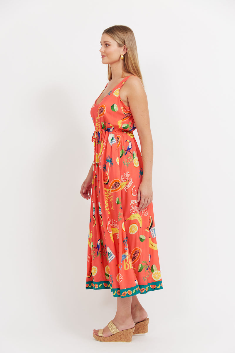 Cabana Tie Dress, Coral