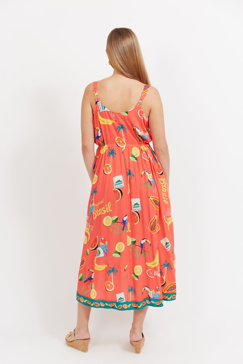 Cabana Tie Dress, Coral