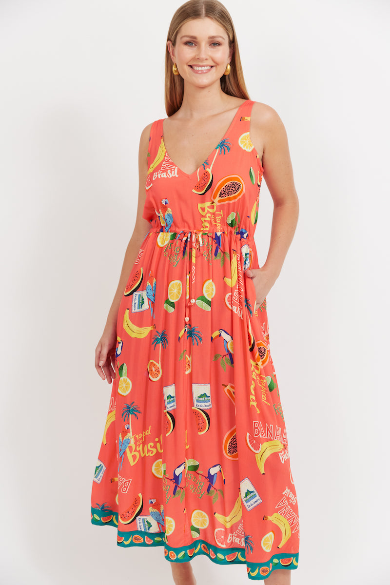 Cabana Tie Dress, Coral