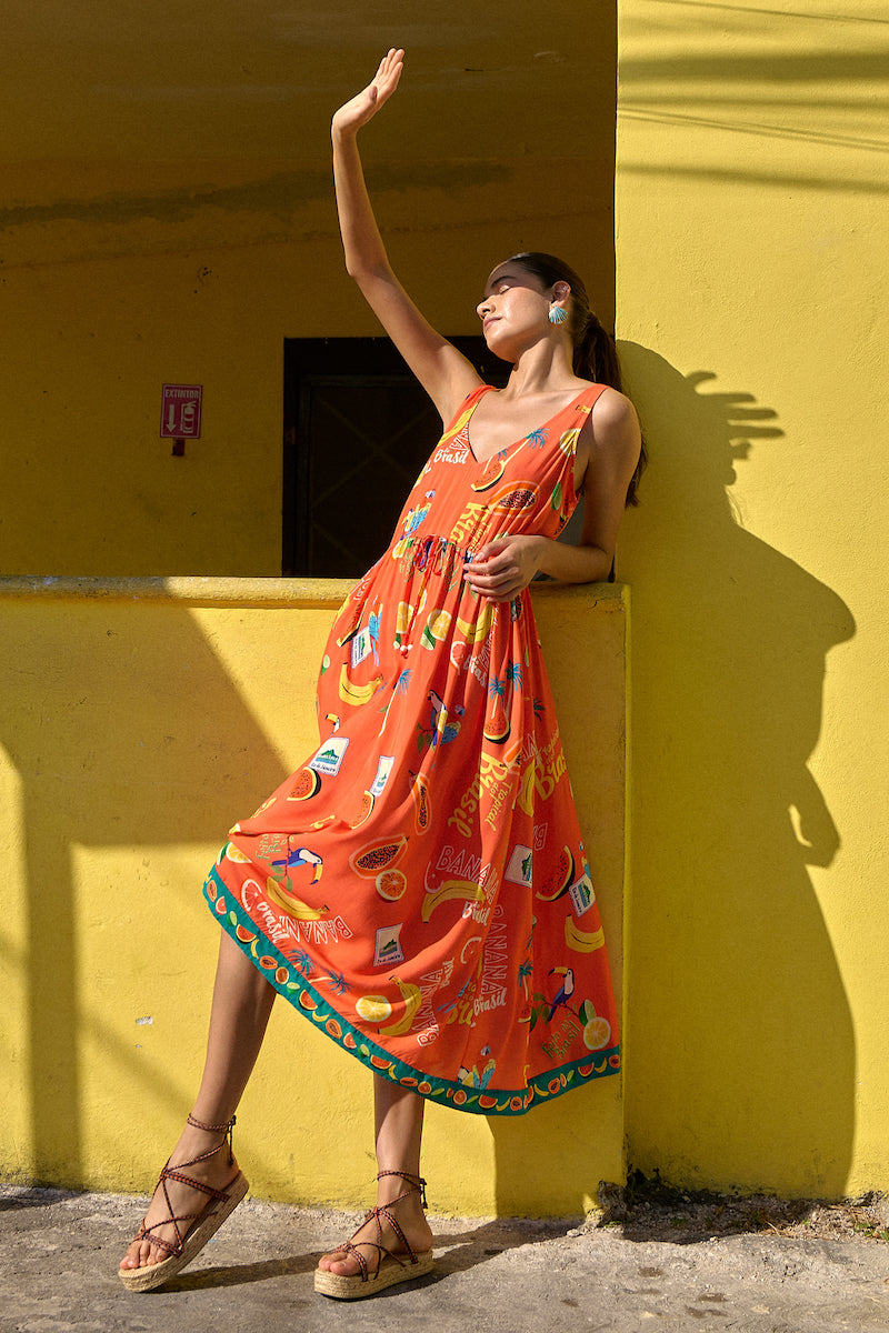 Cabana Tie Dress, Coral