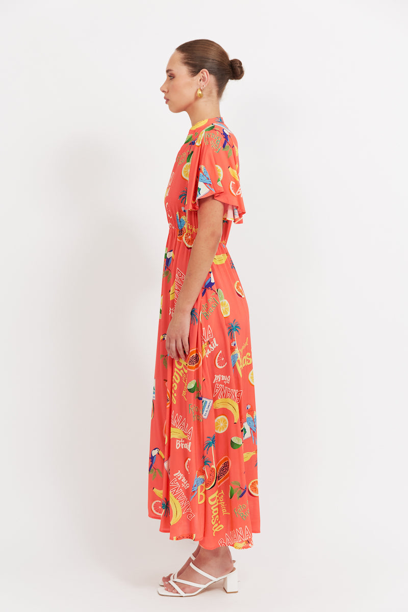 Cabana V-Neck Maxi, Coral