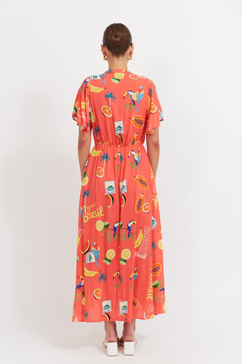 Cabana V-Neck Maxi, Coral