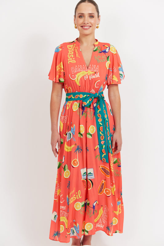 Cabana V-Neck Maxi, Coral