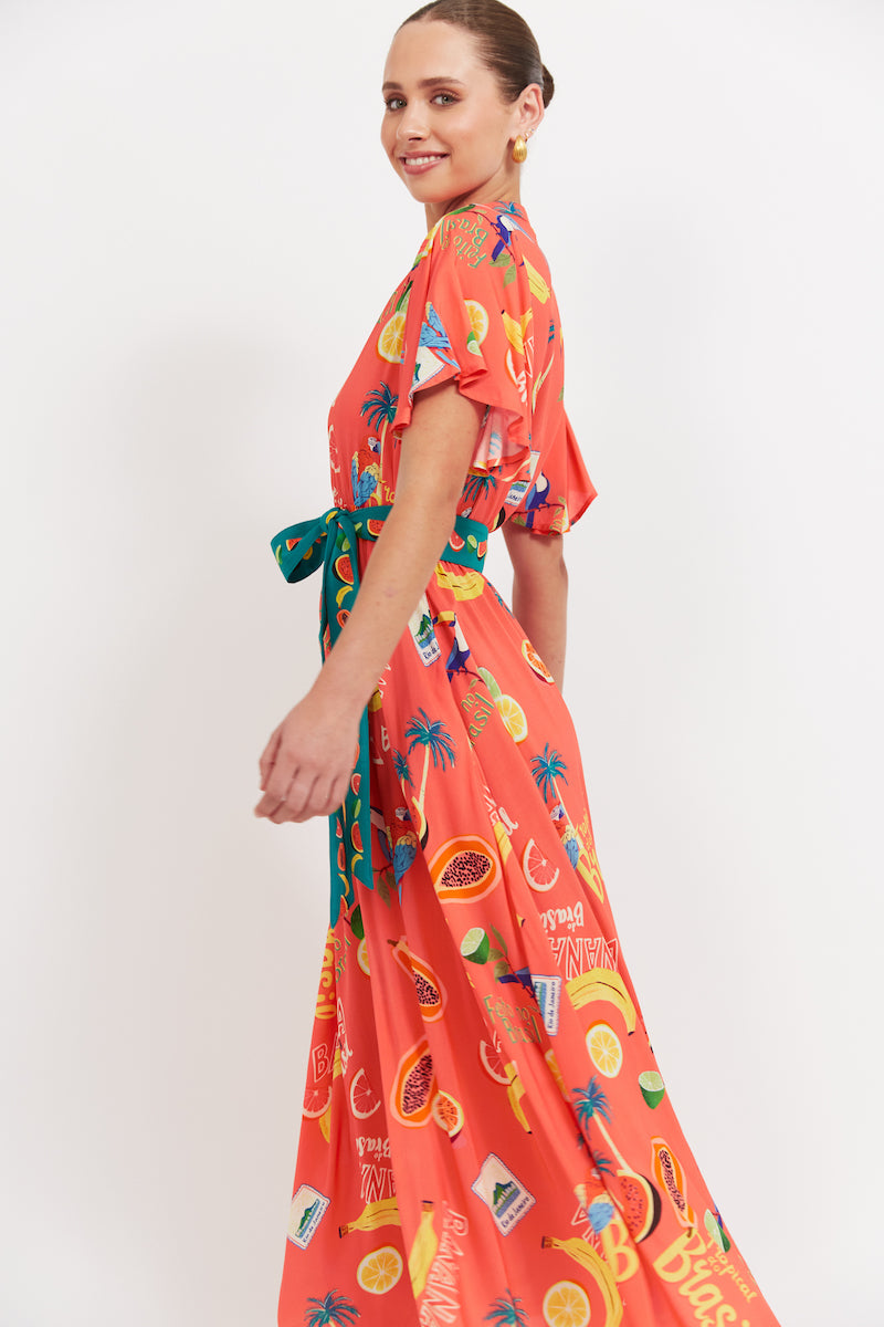 Cabana V-Neck Maxi, Coral