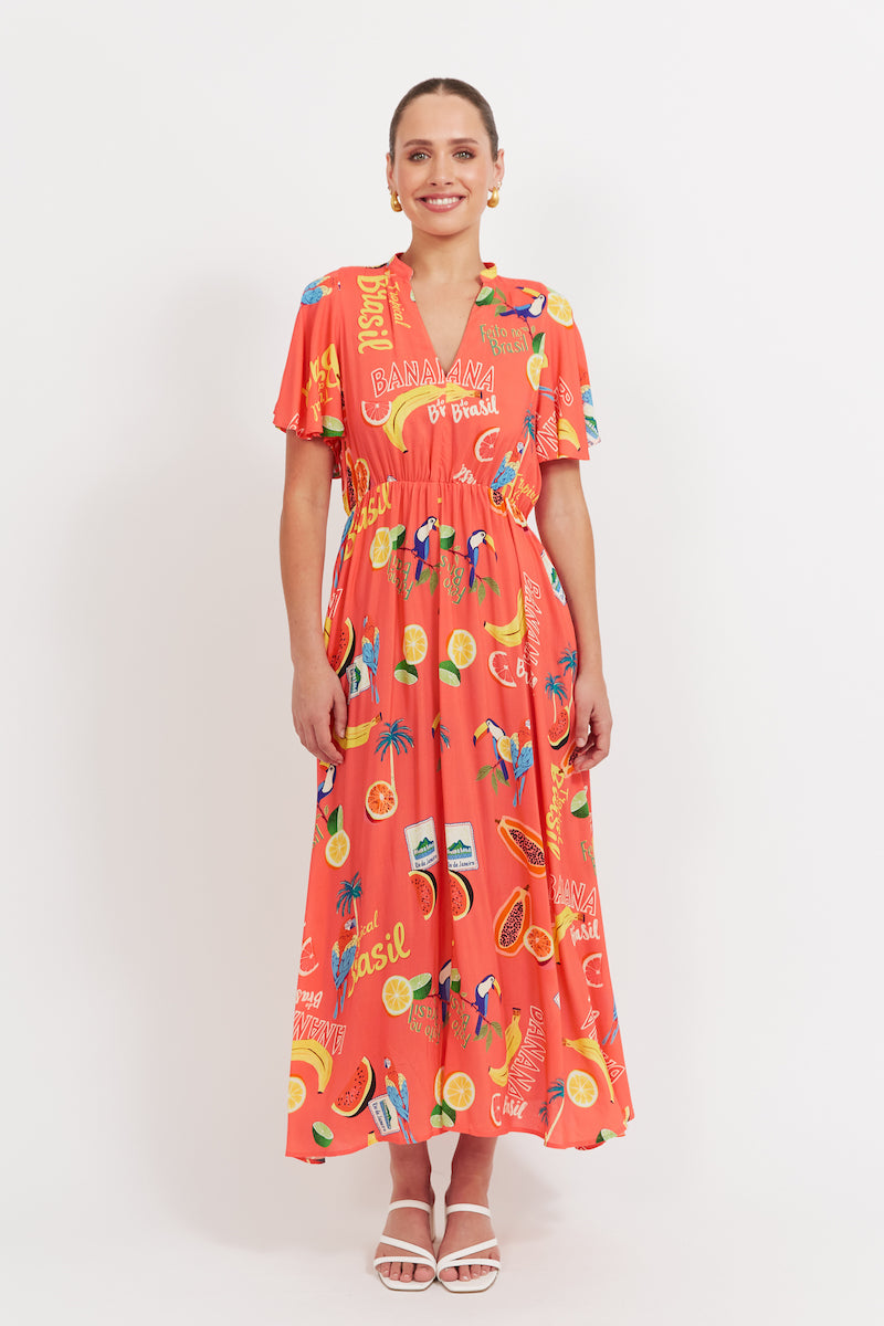 Cabana V-Neck Maxi, Coral