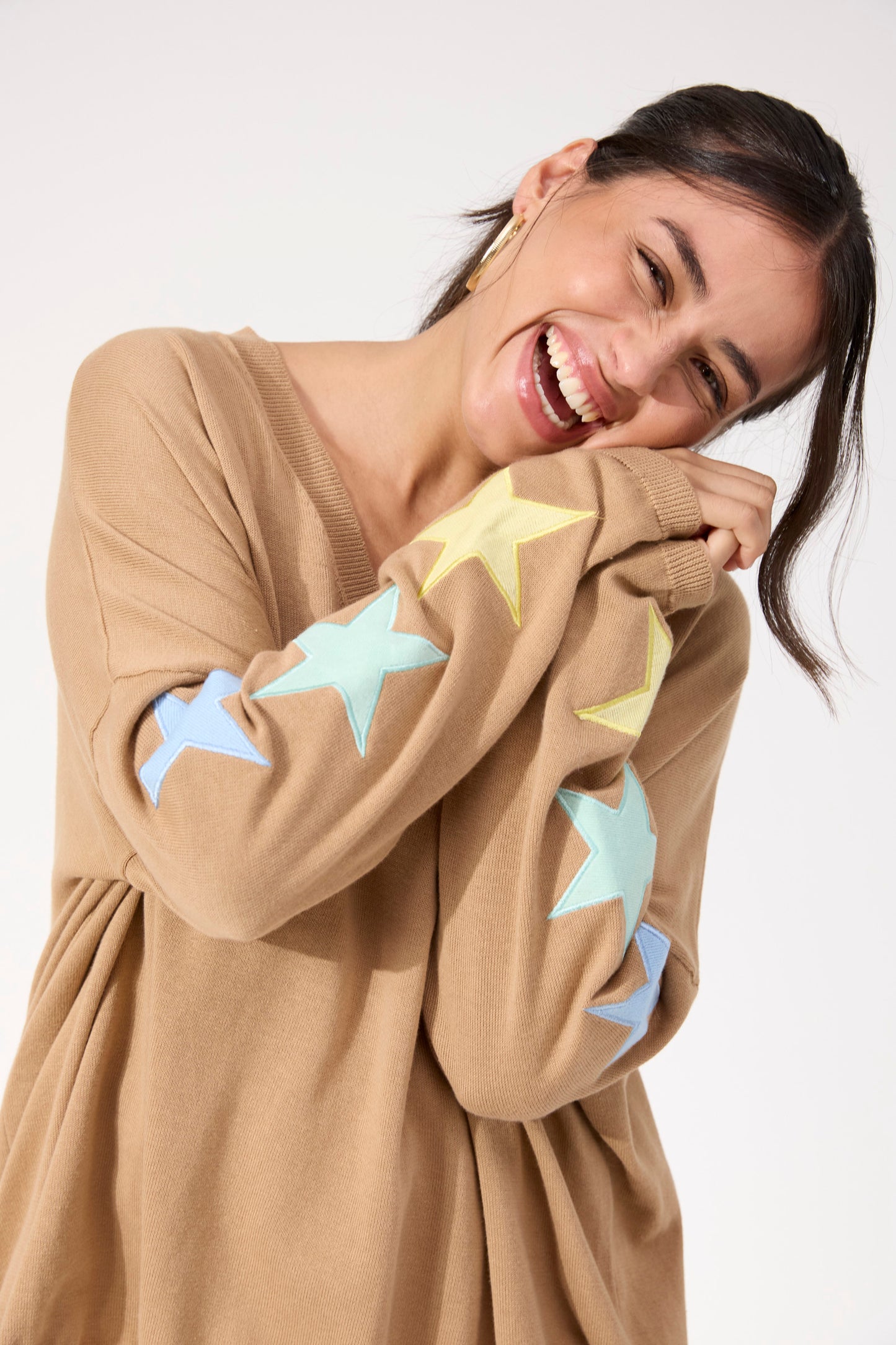 Vermont Star V Neck Jumper, Tan