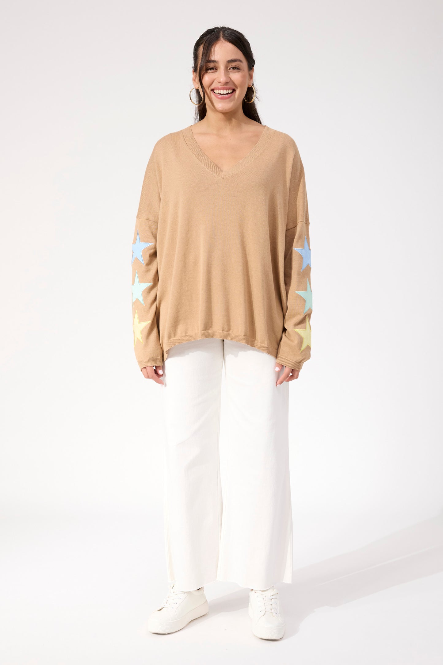 Vermont Star V Neck Jumper, Tan