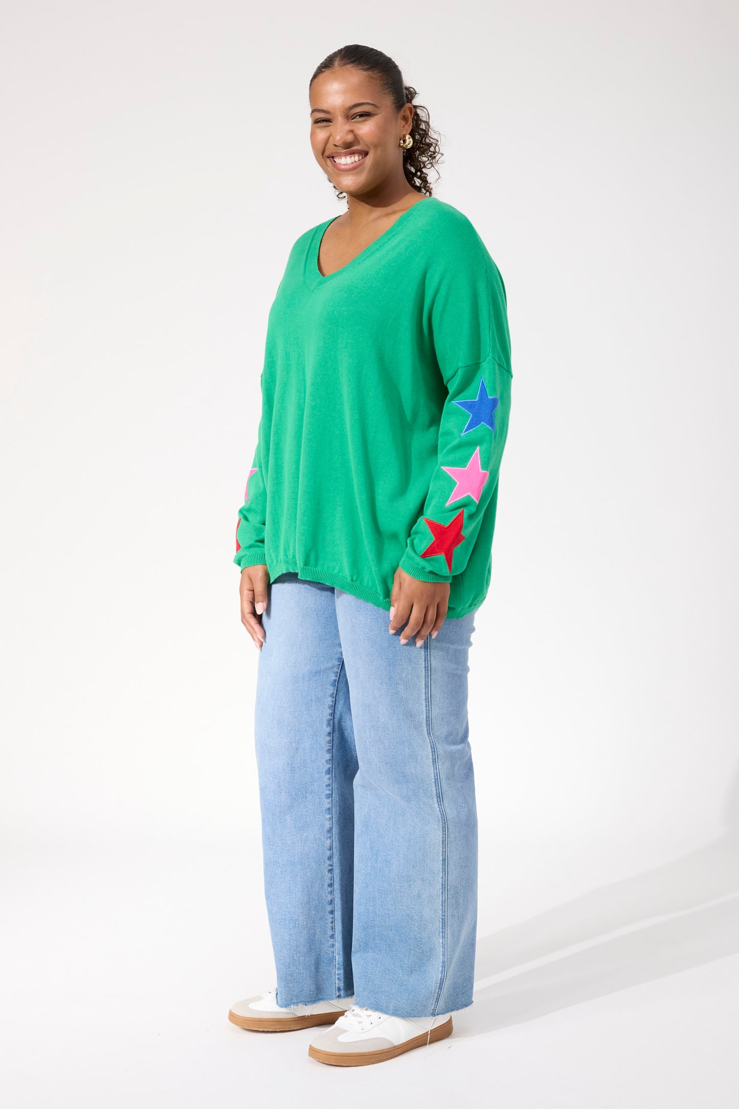 Vermont Star V Neck Jumper, Green