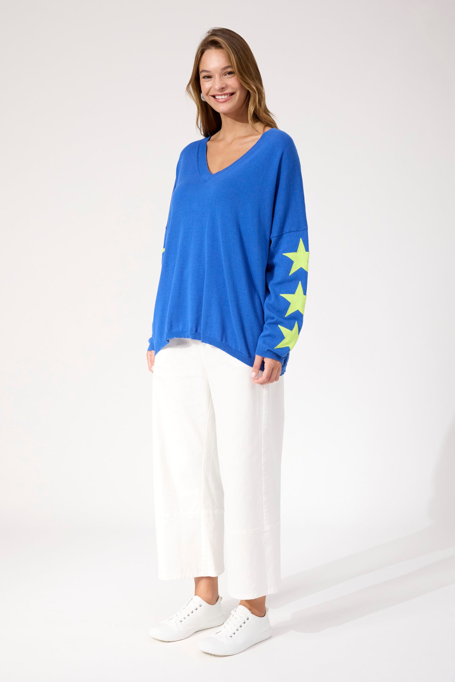 Vermont Star V Neck Jumper, Cobalt