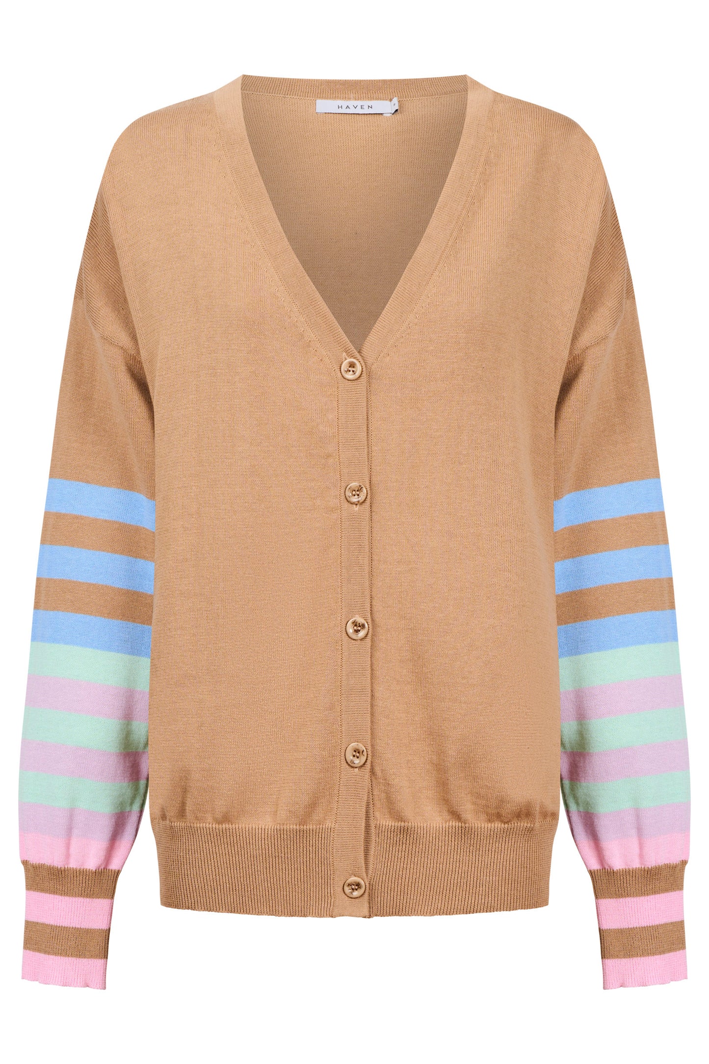 Vermont Stripe Cardigan, Tan