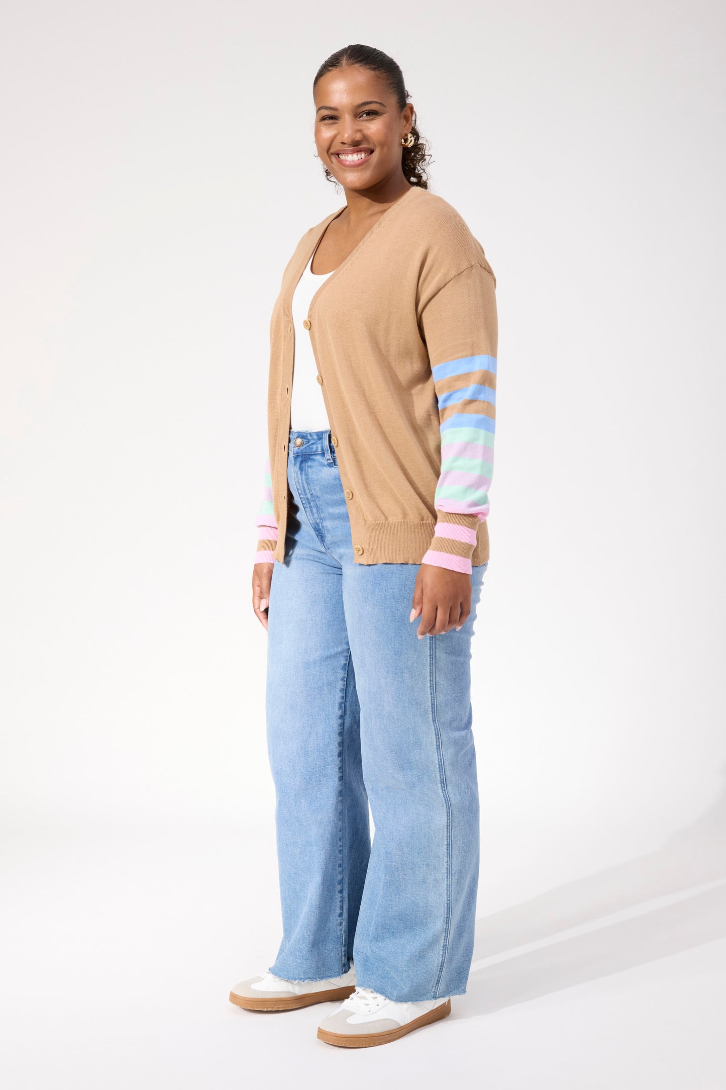 Vermont Stripe Cardigan, Tan
