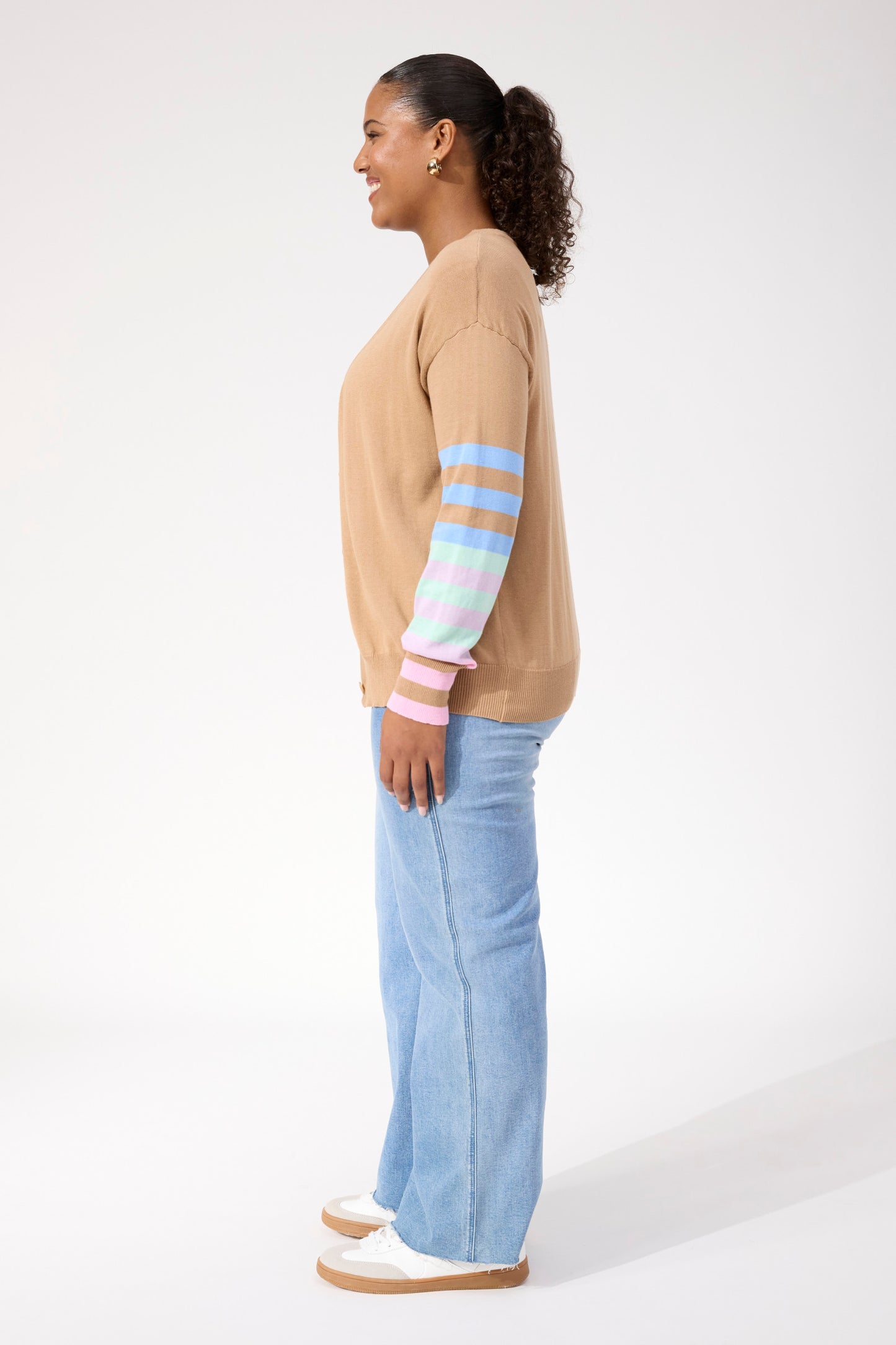 Vermont Stripe Cardigan, Tan